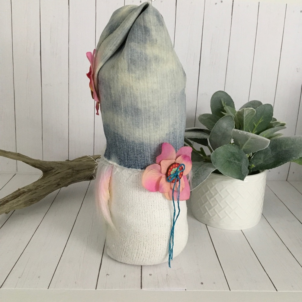 🚫SOLD🚫 Gnome Handmade Hippie Denim Flower Sock Beard - Picture 6 of 8